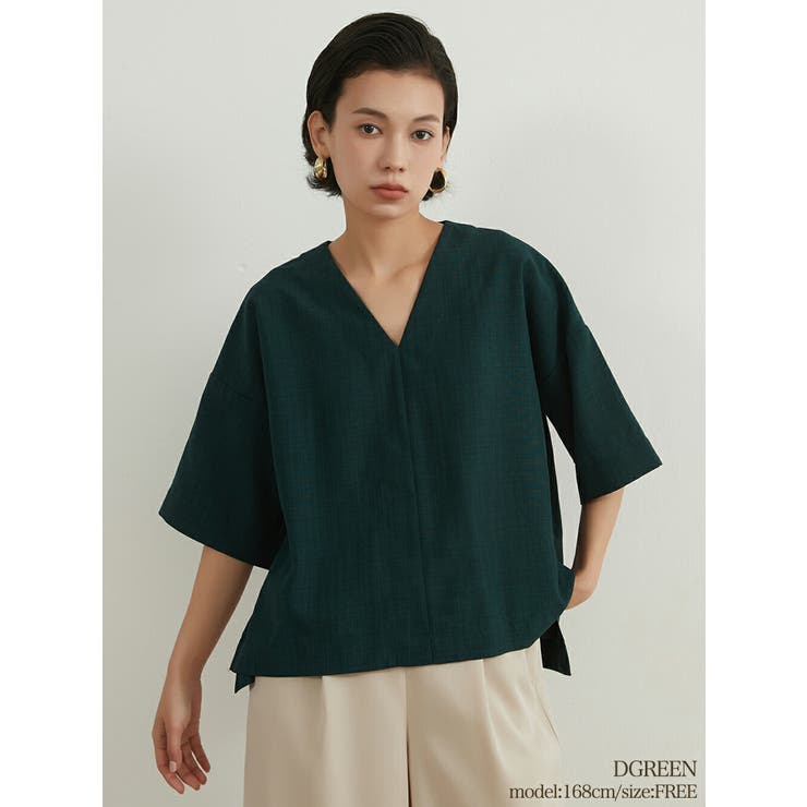 DGREEN | リネンタッチシンプルセンターシーム半袖トップスレディースプルオーバー | On One's Own