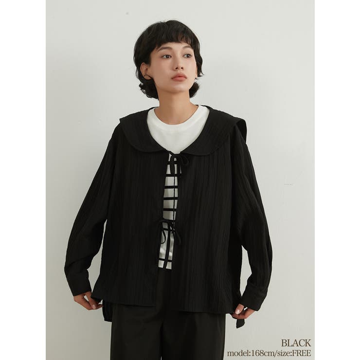 BLACK | セーラーカラーリボン結びシアー薄手長袖カーディガン羽織り冷房対策 | On One's Own