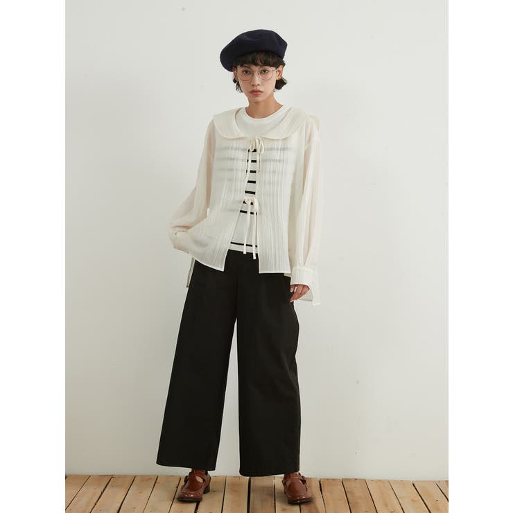 セーラーカラーリボン結びシアー薄手長袖カーディガン羽織り冷房対策 | On One's Own | 詳細画像12 