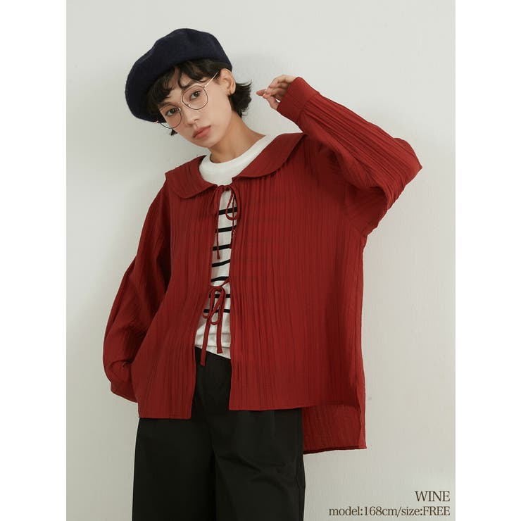 WINE | セーラーカラーリボン結びシアー薄手長袖カーディガン羽織り冷房対策 | On One's Own