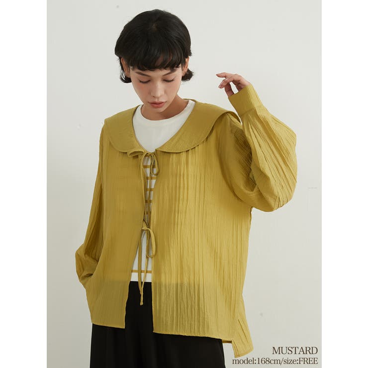 MUSTARD | セーラーカラーリボン結びシアー薄手長袖カーディガン羽織り冷房対策 | On One's Own