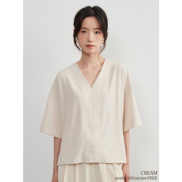 CREAM | ドット半袖Vネットップスレディースシンプルプルオーバー | On One's Own