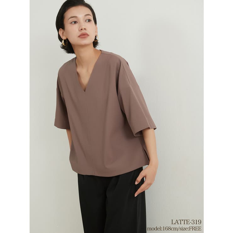 LATTE | ドット半袖Vネットップスレディースシンプルプルオーバー | On One's Own