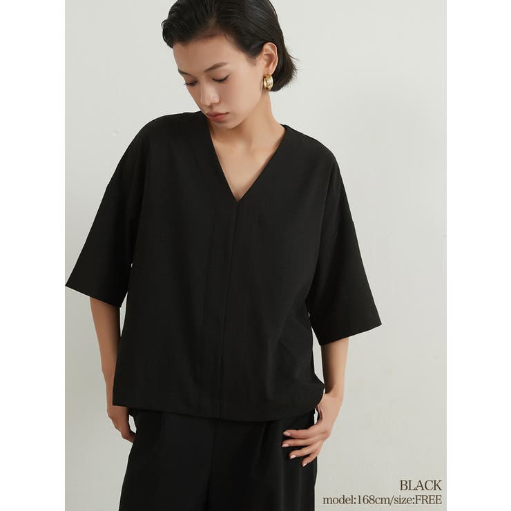 BLACK | ドット半袖Vネットップスレディースシンプルプルオーバー | On One's Own