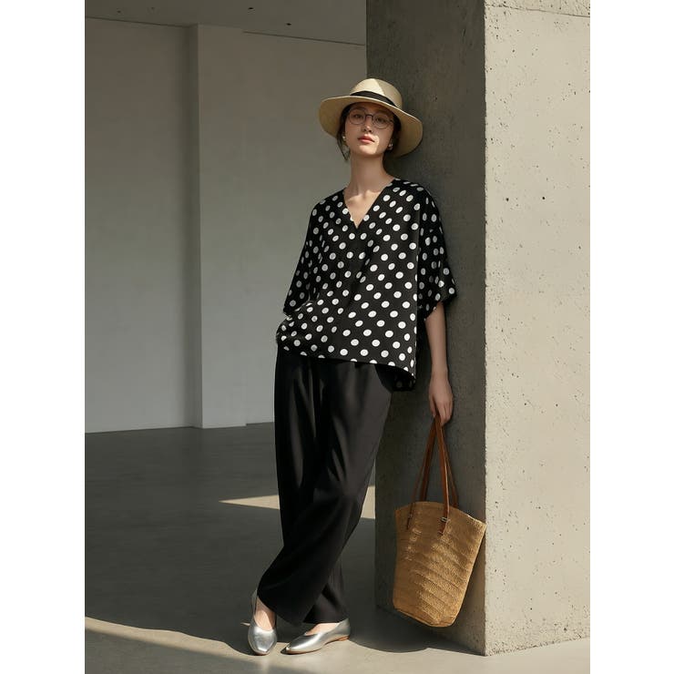 ドット半袖Vネットップスレディースシンプルプルオーバー | On One's Own | 詳細画像6 