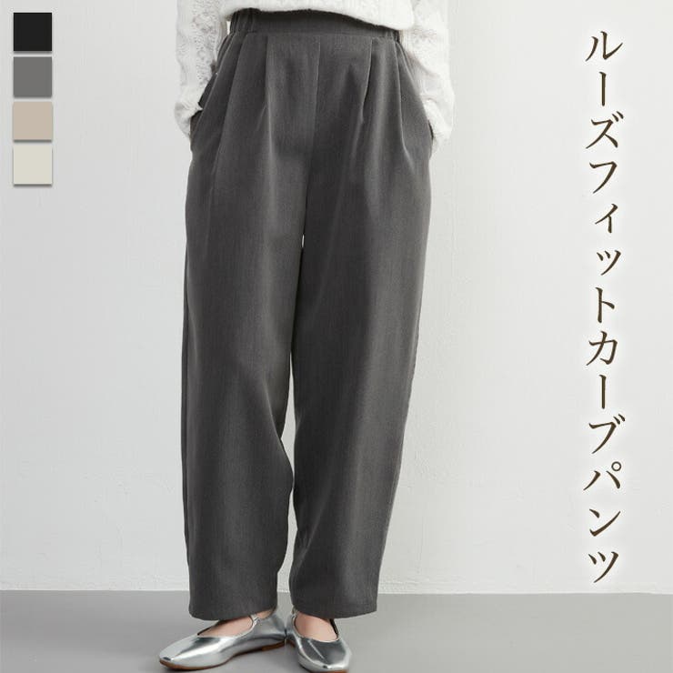 大人上品カーブルーズシルエットスラックスパンツウエストゴムオフィスカジュアル | On One's Own | 詳細画像3 