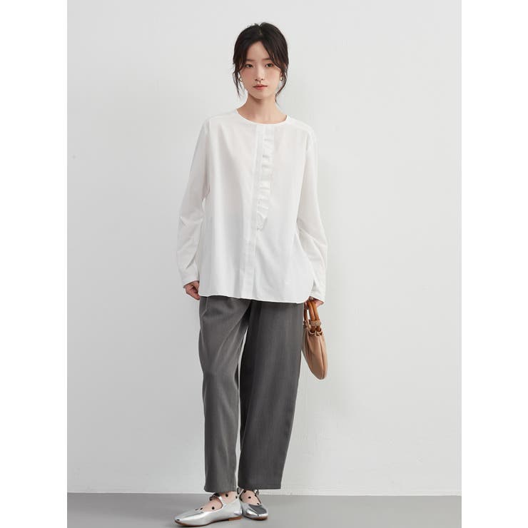 フリル前立て異素材ドッキングトップス長袖ブラウスカットソー | On One's Own | 詳細画像10 