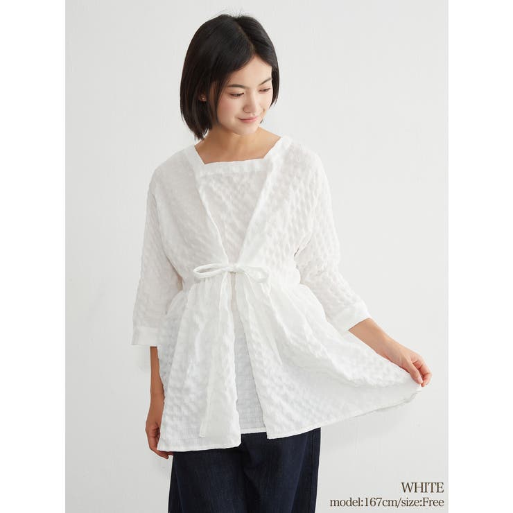 WHITE | ギンガムチェックプルオーバースクエアネック7分袖トップス | On One's Own