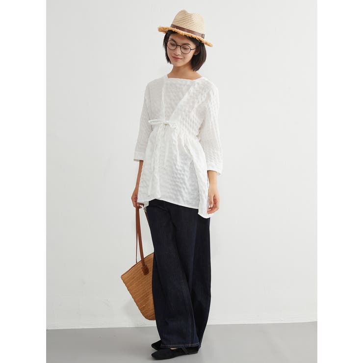 ギンガムチェックプルオーバースクエアネック7分袖トップス | On One's Own | 詳細画像12 