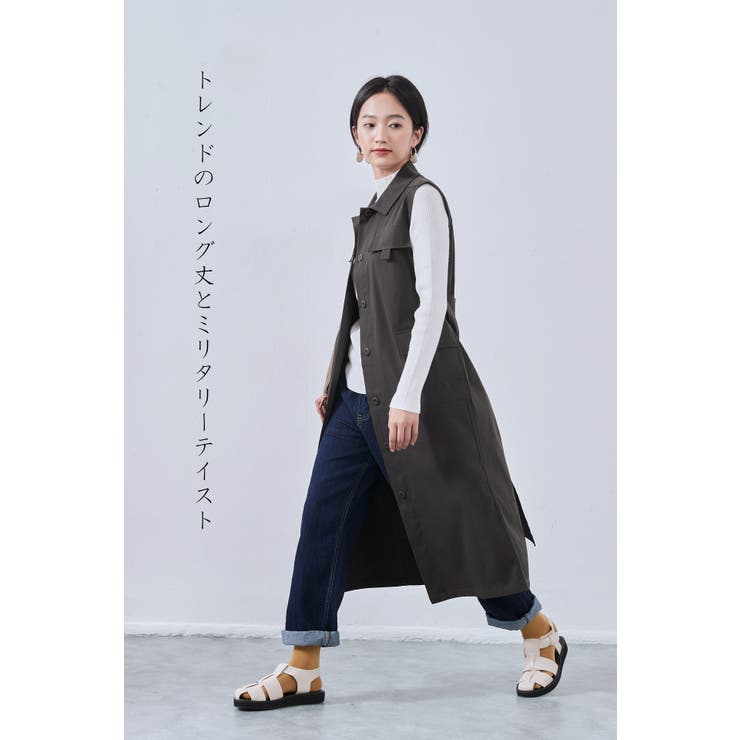 ミリタリーロングベストビッグポケットノースリーブワンピース | On One's Own | 詳細画像6 