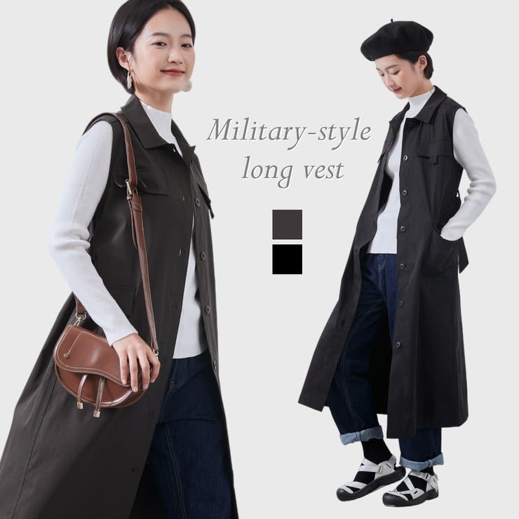 ミリタリーロングベストビッグポケットノースリーブワンピース | On One's Own | 詳細画像1 