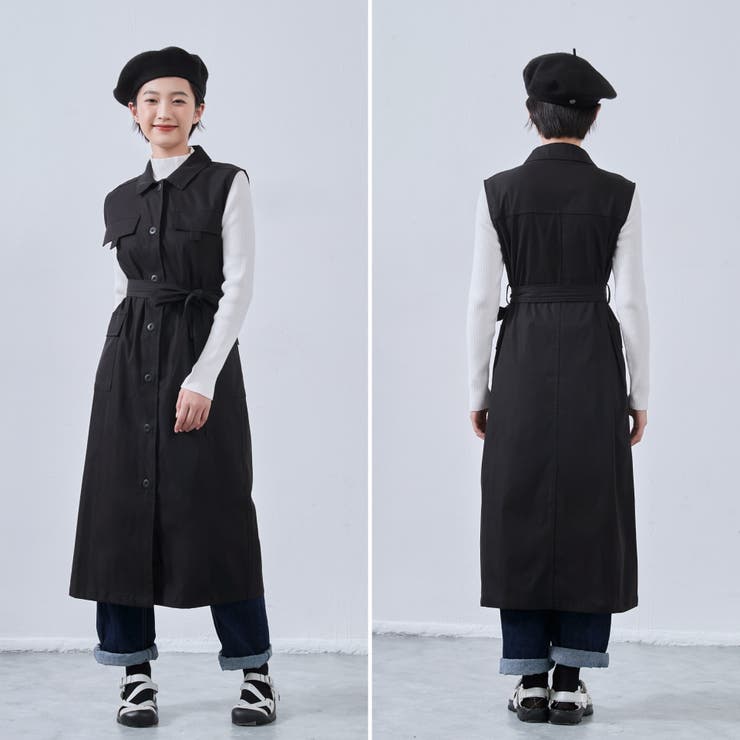 ミリタリーロングベストビッグポケットノースリーブワンピース | On One's Own | 詳細画像2 