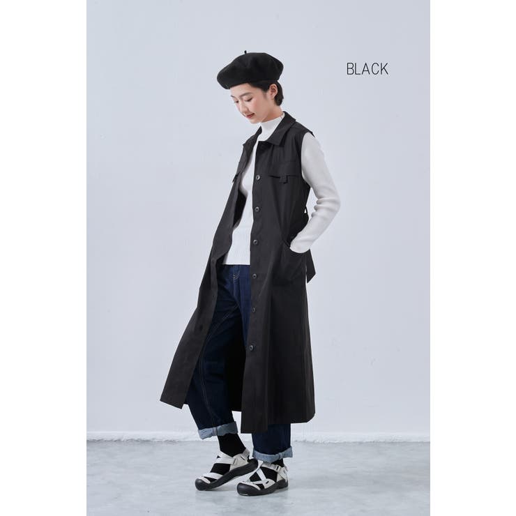 BLACK | ミリタリーロングベストビッグポケットノースリーブワンピース | On One's Own