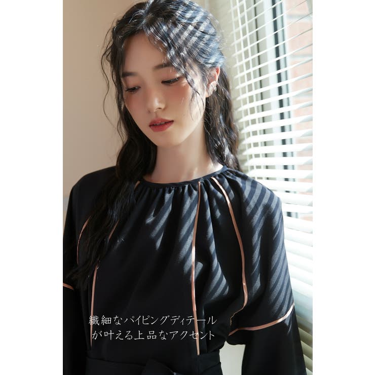 ワンピースパイピングディテール長袖 ギャザーエレガントオケージョン | On One's Own | 詳細画像12 