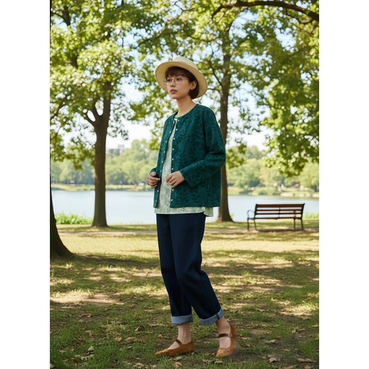 リーフジャガードカーディガンスナップボタン長袖ライトアウター | On One's Own | 詳細画像8 