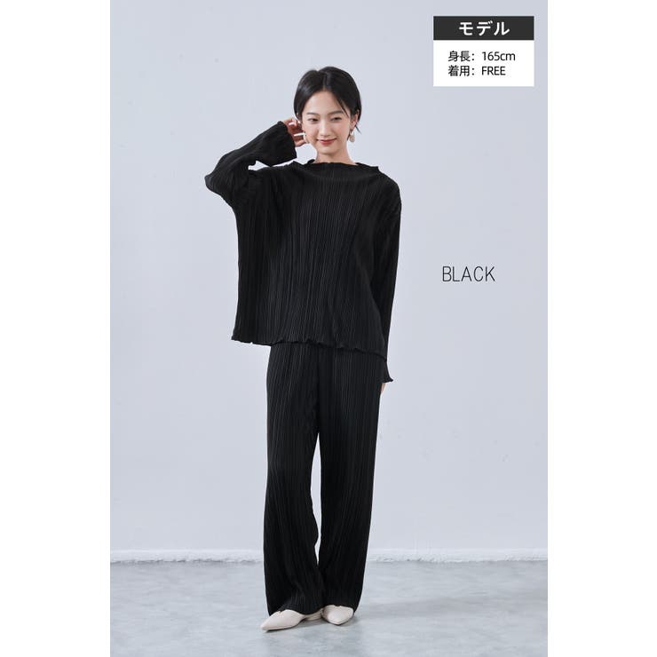 プリーツ加工カットソーワイドパンツウエスト総ゴムセットアップ可能 | On One's Own | 詳細画像16 