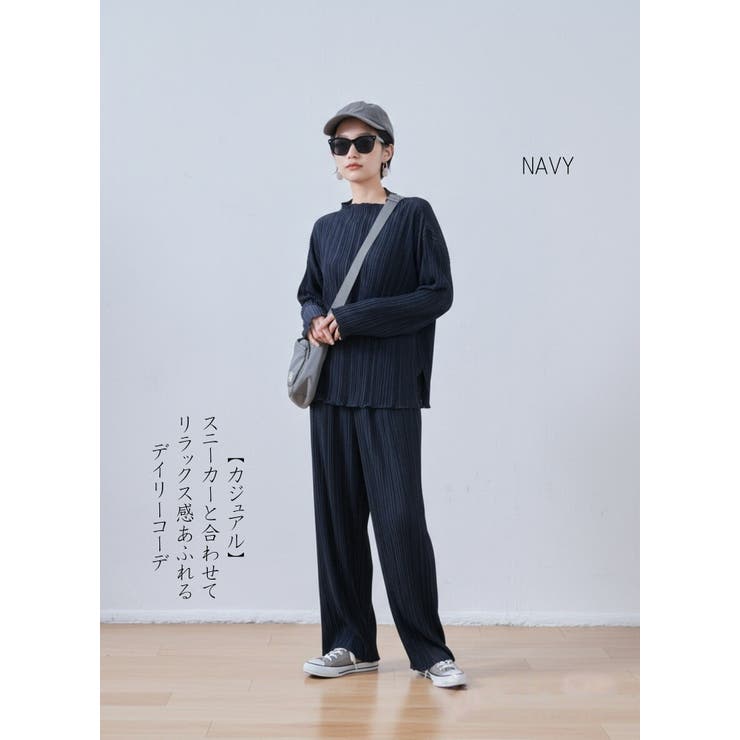 プリーツ加工カットソー長袖プルオーバーボートネックトップス | On One's Own | 詳細画像7 