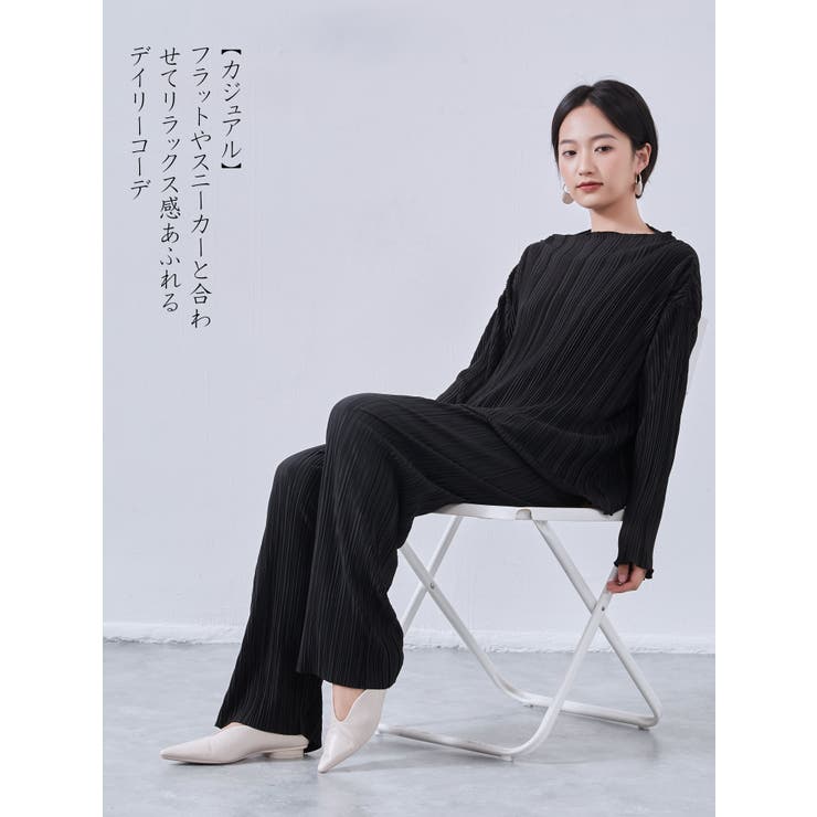 プリーツ加工カットソー長袖プルオーバーボートネックトップス | On One's Own | 詳細画像2 