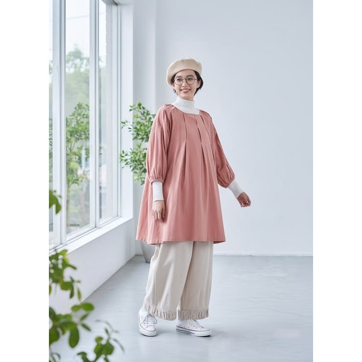 綿100％長袖チュニックワンピースAラインタックステッチ | On One's Own | 詳細画像3 