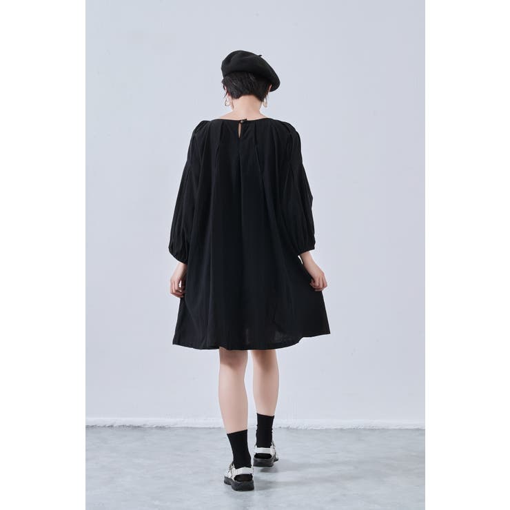 綿100％長袖チュニックワンピースAラインタックステッチ | On One's Own | 詳細画像8 