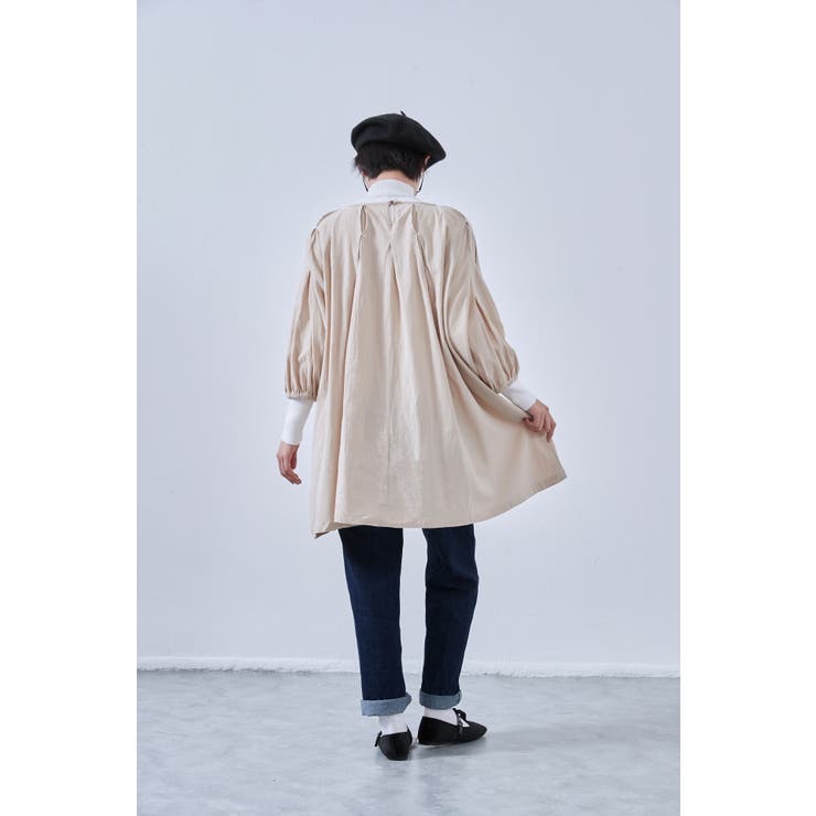 綿100％長袖チュニックワンピースAラインタックステッチ | On One's Own | 詳細画像5 