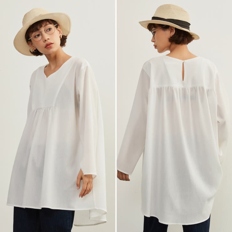 袖口スリット長袖リネン混シャツロングブラウストップス | On One's Own | 詳細画像11 