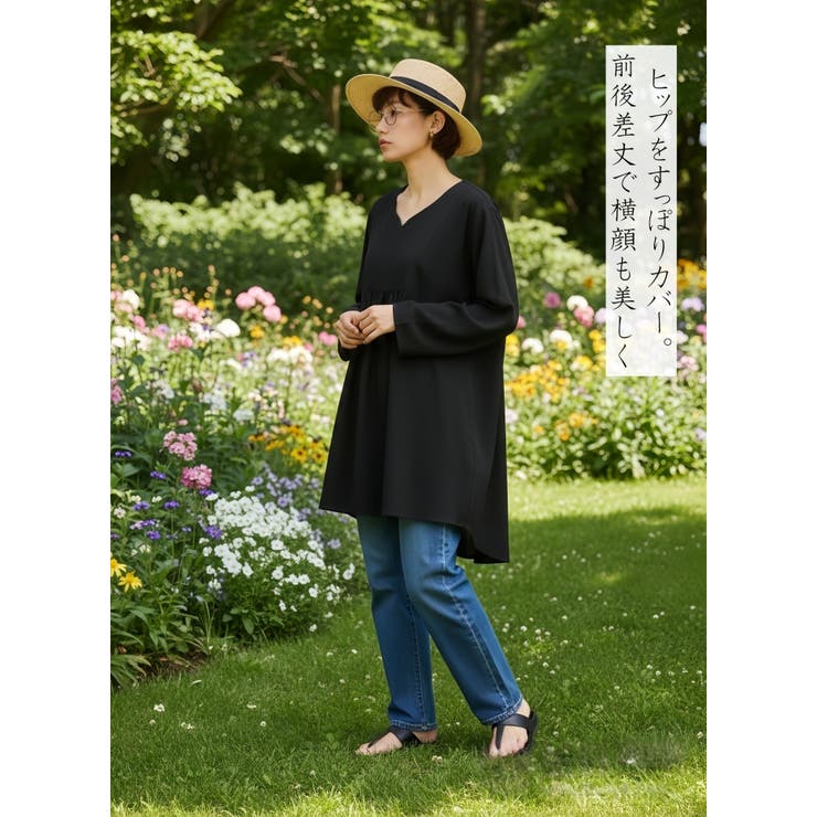 袖口スリット長袖リネン混シャツロングブラウストップス | On One's Own | 詳細画像5 