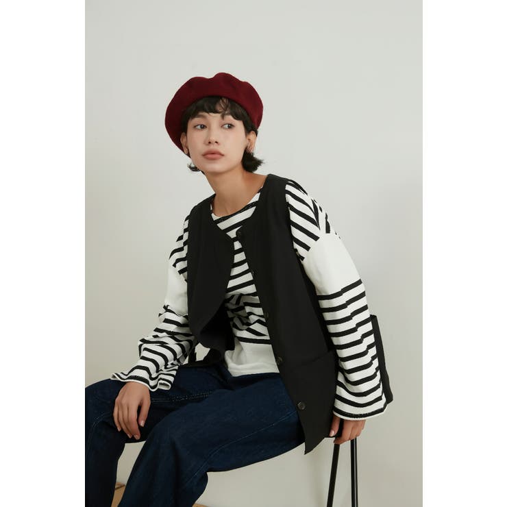 BLACK | マルチポケットベストジレアウター Fジャガード生地体型カバー | On One's Own