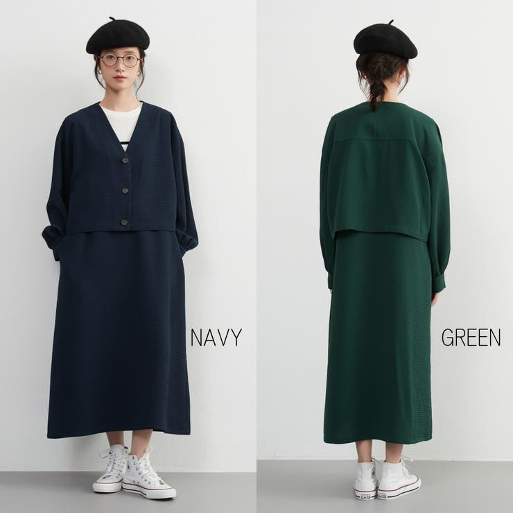 ワッフル調生地ボレロ風ジャケット付きジャンパースカートセットアップ | On One's Own | 詳細画像4 