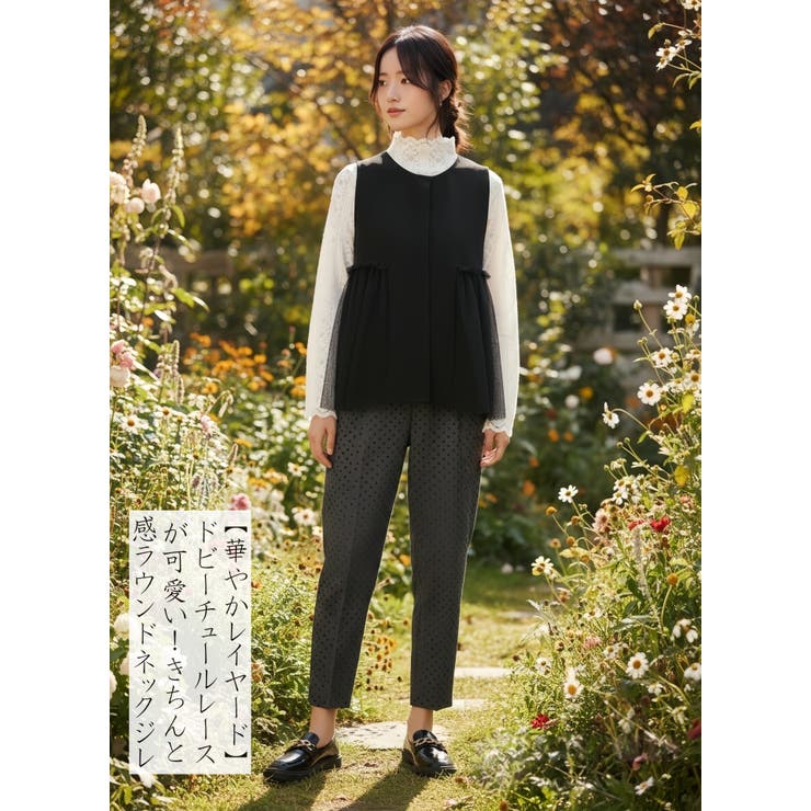 ドビーチュールレースレイヤードベストジレラウンドネック | On One's Own | 詳細画像4 