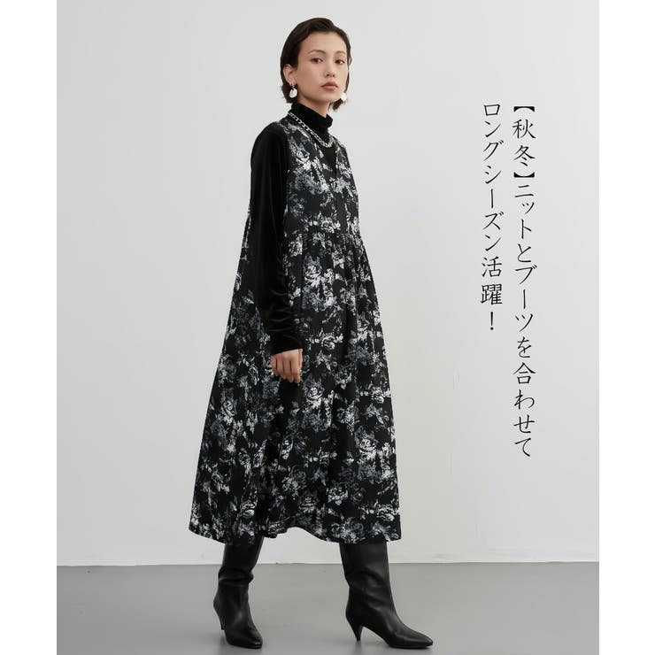 ノースリーブワンピース フラワー プリント花柄ロング丈レイヤード | On One's Own | 詳細画像5 