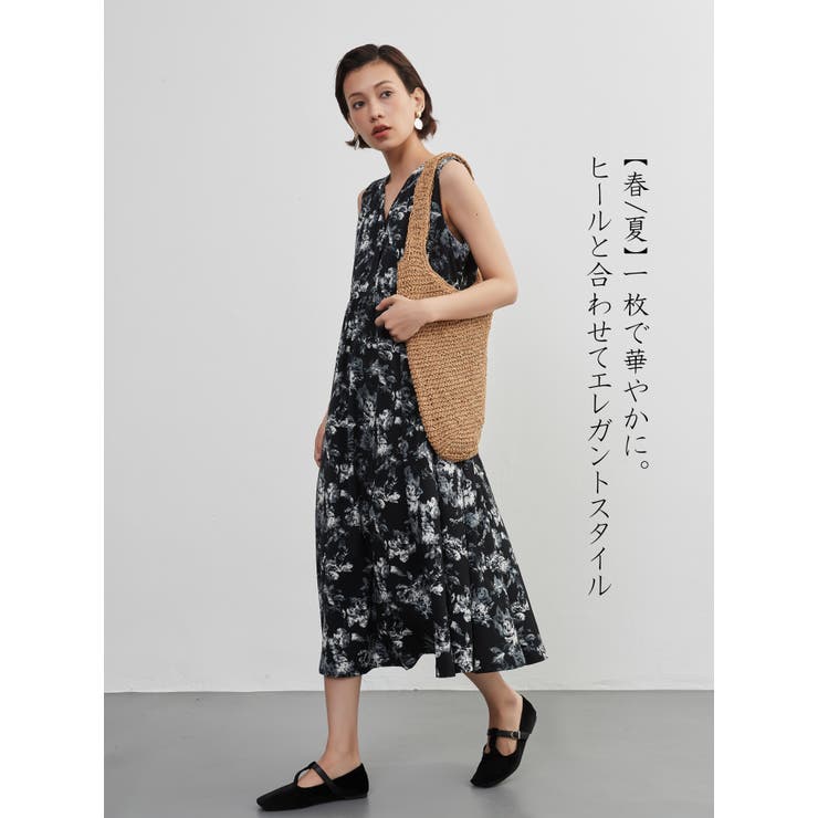 ノースリーブワンピース フラワー プリント花柄ロング丈レイヤード | On One's Own | 詳細画像12 