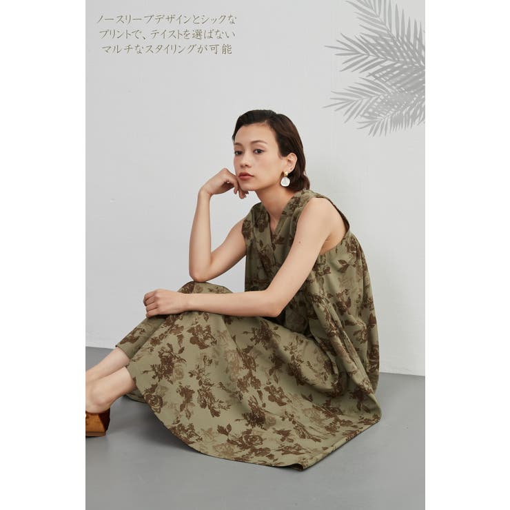 ノースリーブワンピース フラワー プリント花柄ロング丈レイヤード | On One's Own | 詳細画像11 