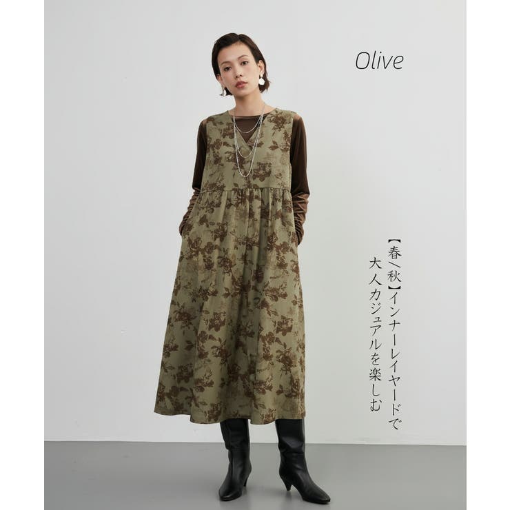 OLIVE | ノースリーブワンピース フラワー プリント花柄ロング丈レイヤード | On One's Own