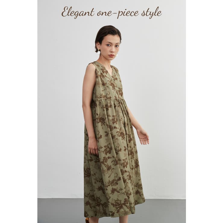 ノースリーブワンピース フラワー プリント花柄ロング丈レイヤード | On One's Own | 詳細画像10 