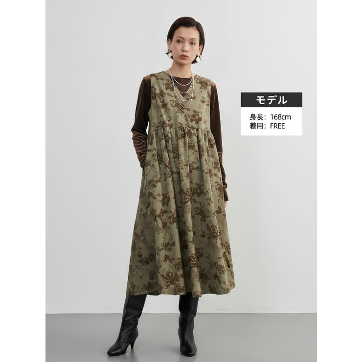 ノースリーブワンピース フラワー プリント花柄ロング丈レイヤード | On One's Own | 詳細画像4 