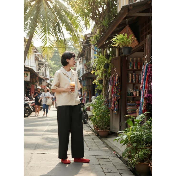 綿100％コットンスラックスルーズフィットストレート美脚パンツ | On One's Own | 詳細画像4 