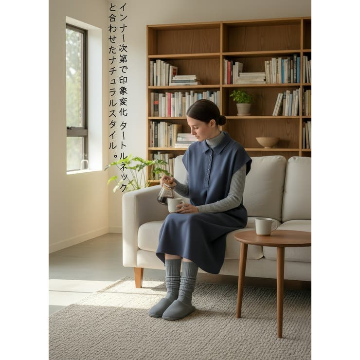 多ボタンノースリーブAラインピーチスキンワンピースチュニック | On One's Own | 詳細画像8 