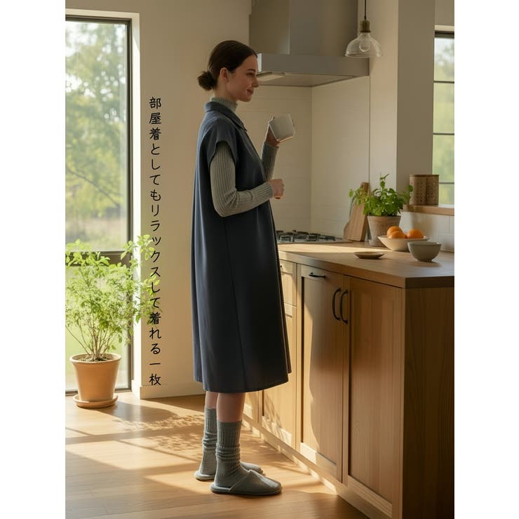 多ボタンノースリーブAラインピーチスキンワンピースチュニック | On One's Own | 詳細画像7 