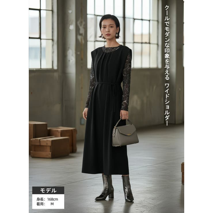 ドレッシーワイドショルダーノースリーブワンピースタックデザイン | On One's Own | 詳細画像2 