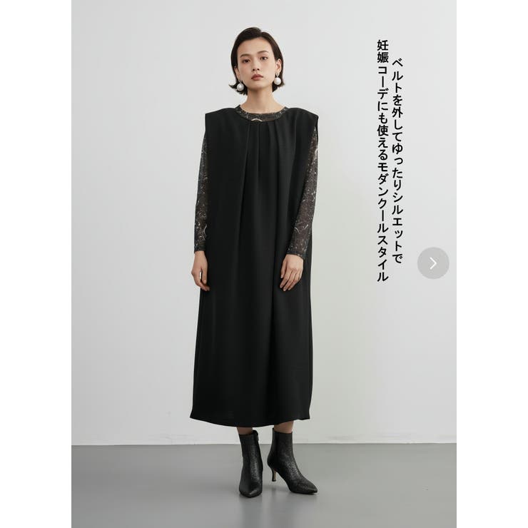 ドレッシーワイドショルダーノースリーブワンピースタックデザイン | On One's Own | 詳細画像3 