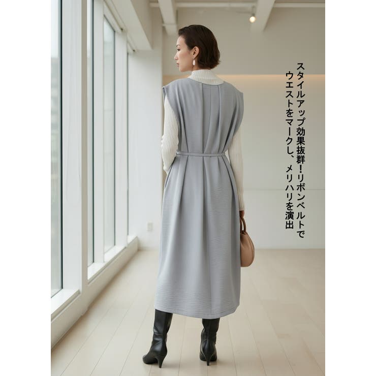 ドレッシーワイドショルダーノースリーブワンピースタックデザイン | On One's Own | 詳細画像4 