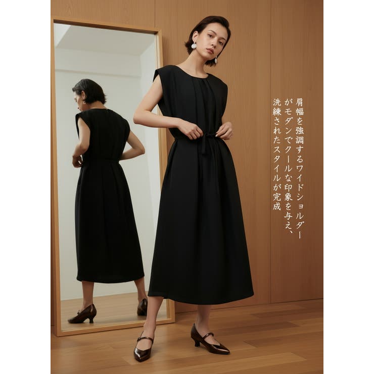 ドレッシーワイドショルダーノースリーブワンピースタックデザイン | On One's Own | 詳細画像9 