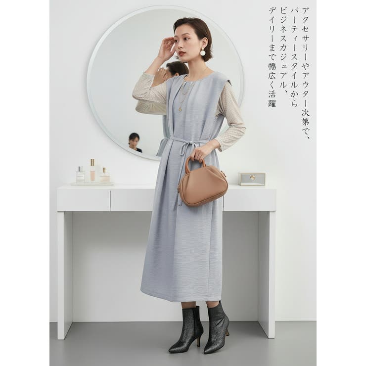 ドレッシーワイドショルダーノースリーブワンピースタックデザイン | On One's Own | 詳細画像8 