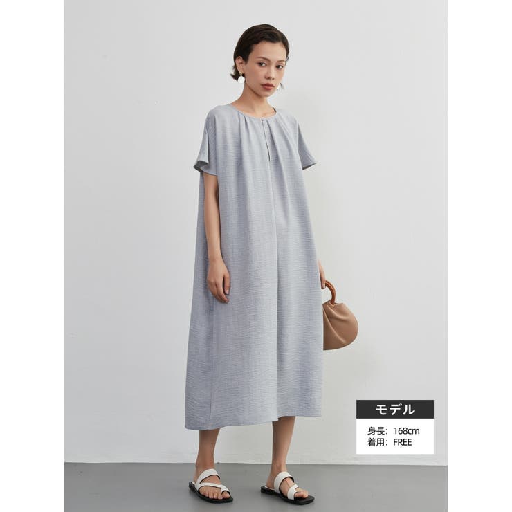 GRAY | 半袖ワンピース夏リラックスロング丈タックワンピース | On One's Own