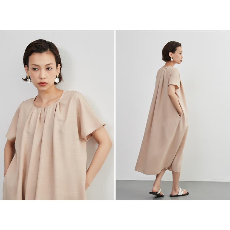 半袖ワンピース夏リラックスロング丈タックワンピース | On One's Own | 詳細画像12 