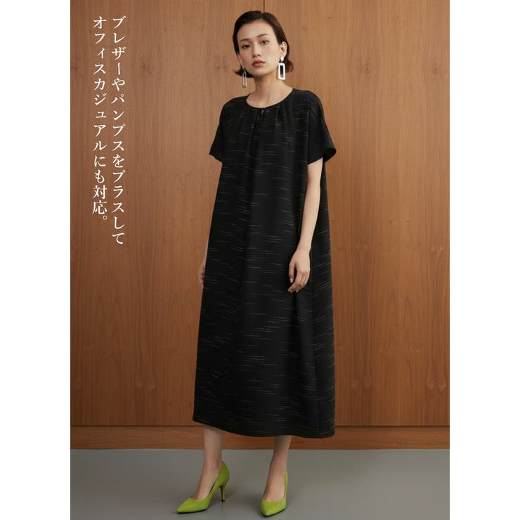BLACK | 半袖ワンピース夏リラックスロング丈タックワンピース | On One's Own
