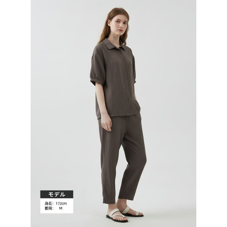 半袖ブラウスとコクーンパンツのセットアップストライプ総ゴムポケット付き | On One's Own | 詳細画像10 