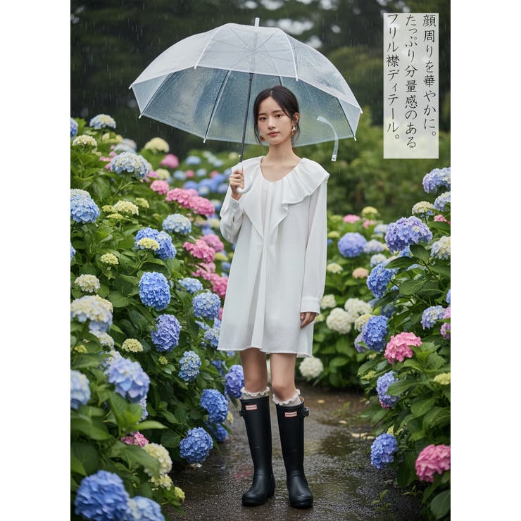 ラッフルカラーチュニックワンピース長袖フリル襟 | On One's Own | 詳細画像2 