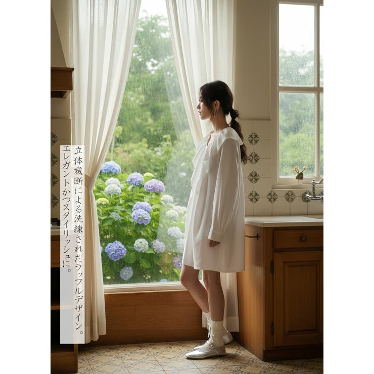 ラッフルカラーチュニックワンピース長袖フリル襟 | On One's Own | 詳細画像4 